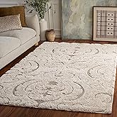 SAFAVIEH Florida Shag Collection Area Rug - 5'3" x 7'6", Cream & Beige, Scroll Design, Non-Shedding & Easy Care, 1.2-inch Thi