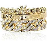 Innocence Imperial Crown King Copper Beads Cuff Bracelet Luxury Charm Fashion Cuban Link Bangle Jewelry Set For Men Women