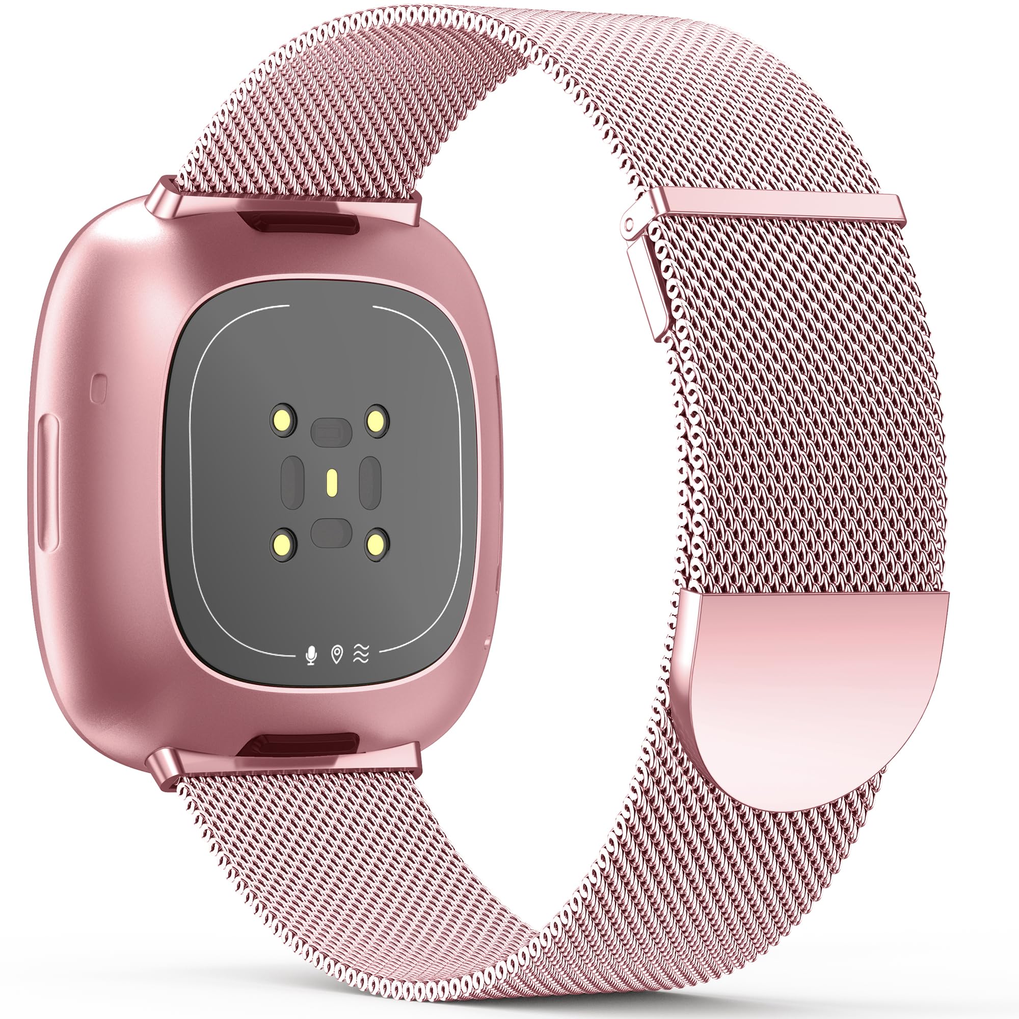 Higgs Strap Compatible with Fitbit Versa 3/4, Sense 2 - Dual Magnetic Adjustable Fashion Metal Strap for Women & Men - Rosepink