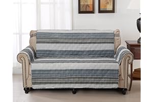 Brilliant Sunshine Multi Grey Stripes Patchwork Couch Cover, Quilted Oversized Loveseat Slipcover, 54" Seat Width, Slip Resistant Furniture Protector, 2" Strap, Washable, for Pets, Kids, Multi Grey
