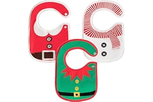 2ooya 3Pcs Christmas Baby Cotton Bibs with Resin Button Newborn Infant Bibs Christmas Keepsake Baby Gift for Drooling Feeding