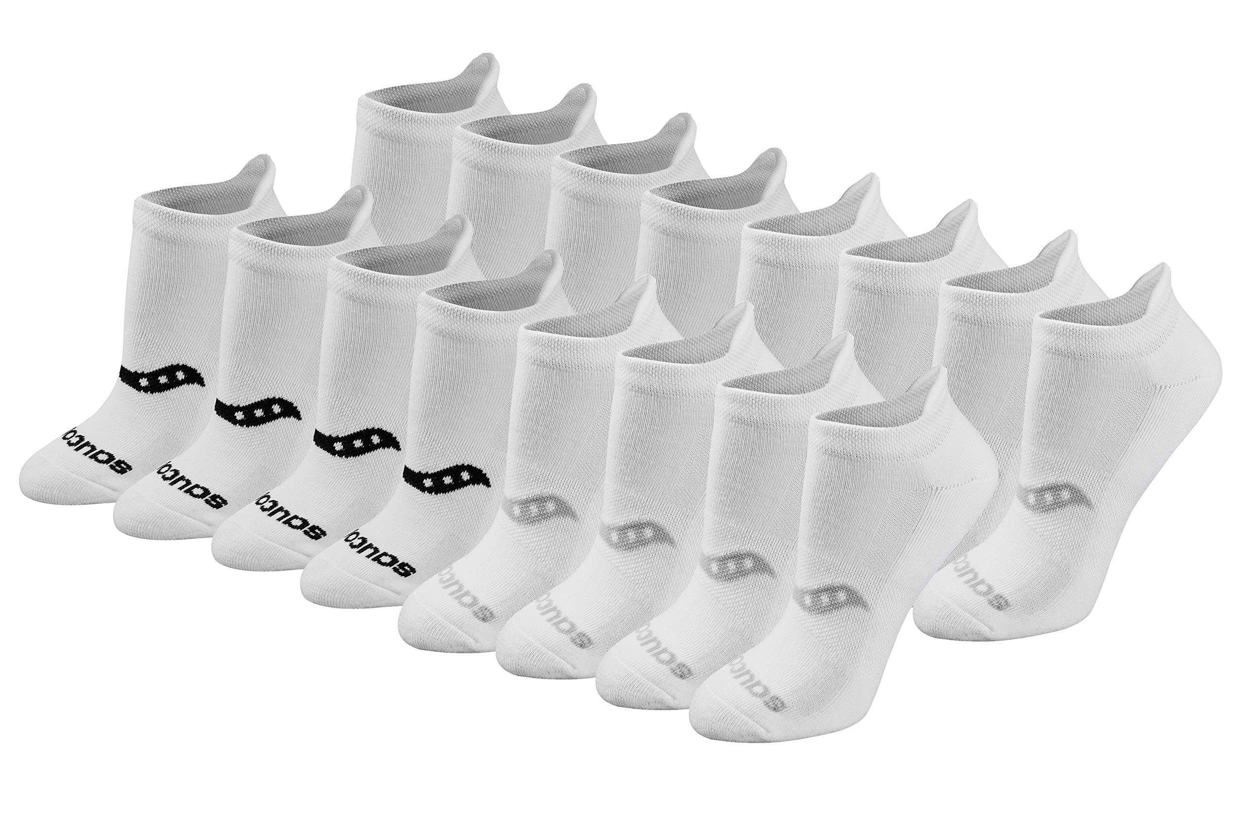 Photo 1 of Saucony Women's RunDry Performance Heel Tab Athletic Socks, Available in S-L (8, 24, Basic White (16 Pairs), Large