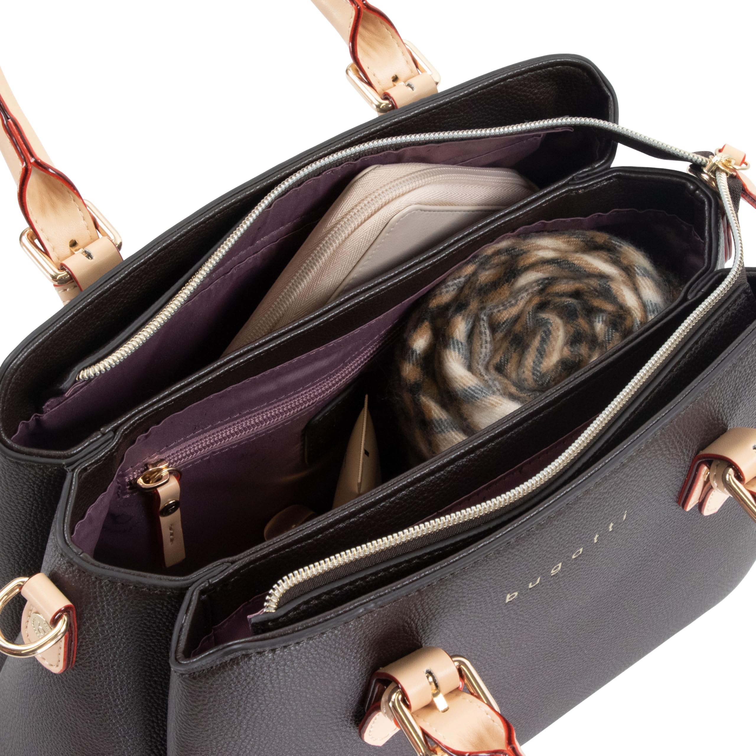 bugatti Ella Handtasche für Damen, Bowling Bag mittelgroß aus Kunstleder, braun