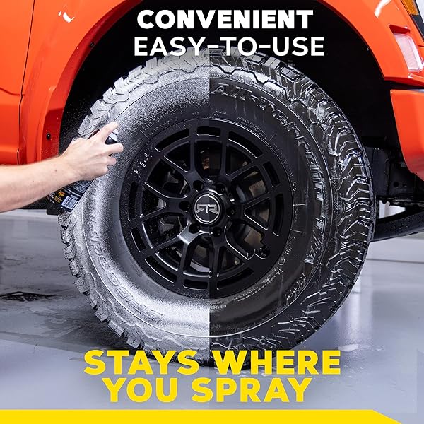 MEGUIAR’S HOT SHINE TIRE FOAM, HIGH GLOSS TIRE SHINE THAT CLEANS, SHINES, AND PROTECTS IN ONE STEP, DEEP, BLACK SHINE WITH CONDITIONERS AND UV PROTECTION, BEST GIFTS FOR CAR LOVERS, 19 OZ AEROSOL