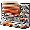 SUPEASY Wall File Organizer, 5-Tier Desk Organizer with 4 Pen Holders, Wall Organizer for Office with R-shaped Bottom Tray, Desk Organizers and Accessories for Office Supplies, Black