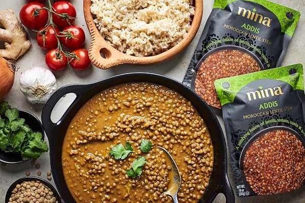 MINA MOROCCAN LENTILS, READY TO EAT, LENTILS HIGH IN PLANT BASED PROTEIN, VEGAN, NON-GMO, GLUTEN FREE, KOSHER, MICROWAVABLE, PACKAGED MEAL & SIDE DISH, 10 OZ