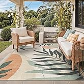 GENIMO Outdoor & Indoor Area Rug 5'x8', Waterproof, Non-Shedding, Easy Cleaning, Leaf Mat for Patio, Living Room, Balcony, Di