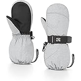 HIGHCAMP Kids Long Cuff Winter Gloves with Stay-on Strap Waterproof Mittens for Toddler Children Snow Ski