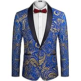 COOFANDY Men's Floral Tuxedo Jacket Luxury Embroidered Wedding Blazer Dress Suit for Party Dinner