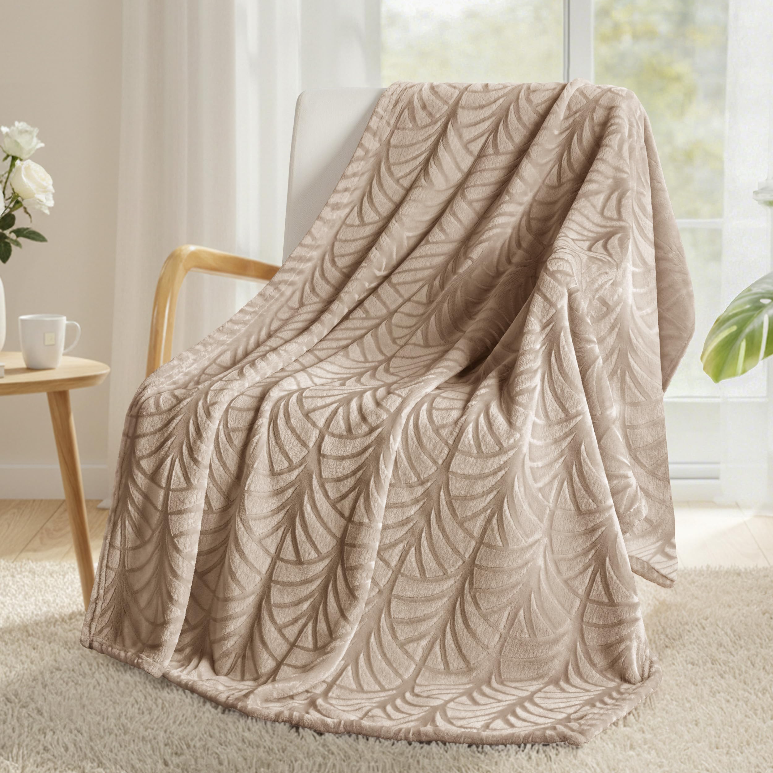 Whale Flotilla Flannel Fleece Throw Blanket for Sofa, 130x150 CM Soft Fluffy Velvet Sofa Blanket with Decorative Vintage Pattern for All Season, Warm and Lightweight, Champagne — image 1