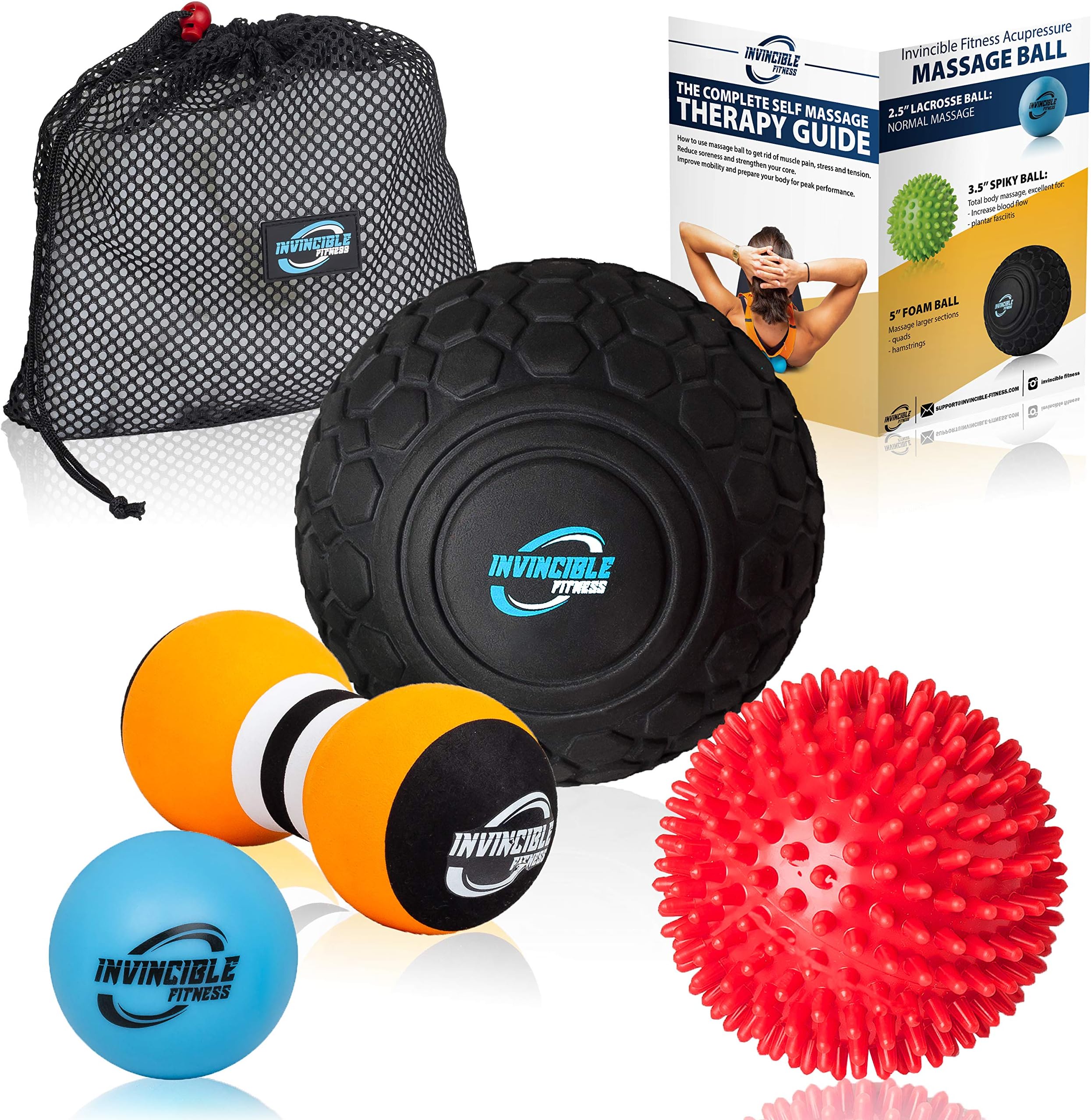 Invincible Fitness Massage Balls Set for Deep Tissue Muscle Recovery, Perfect for Myofascial Release, Trigger Point Therapy, Mobility and Plantar Fasciitis