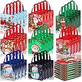 Chapou 100 Pcs Christmas Gift Bags Bulk Medium Size, Reusable Non Woven Tote Bags with Handles for Gifts Wrapping Xmas Party Favors, 9.06 x 8.66 x 4.33 Inch