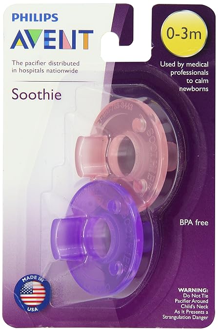 Philips AVENT Soothie Pacifier, 0-3 Months, 2-Pack, Pink/Purple
