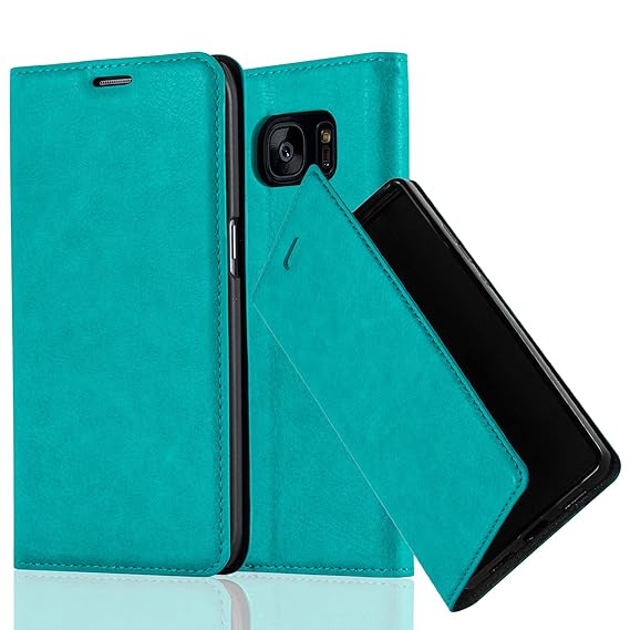 Cadorabo Hülle für Samsung Galaxy S7 Edge - Hülle in Petrol TÜRKIS – Handyhülle mit Magnetverschluss, Standfunktion und Karte