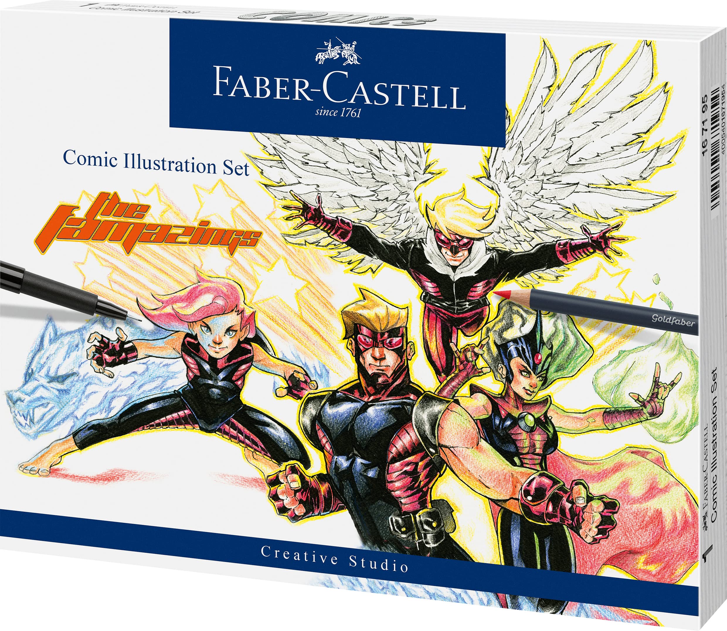 Faber-Castell Creative Studio Comic Illustration Set, Multicoloured, 15 Pieces, for Art, Craft, Drawing, Sketching, Home, School, University, Colouring