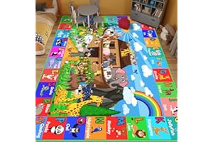 DINSUMRUG ABC Kids Rug for Playroom 110×78.7 in Noah's Ark Animals Rug Baby Play Mat Alphabet Playmat Shape Color Classroom Carpet Kids Playroom Early Learning Carpet for Preschool Toddlers Tummy