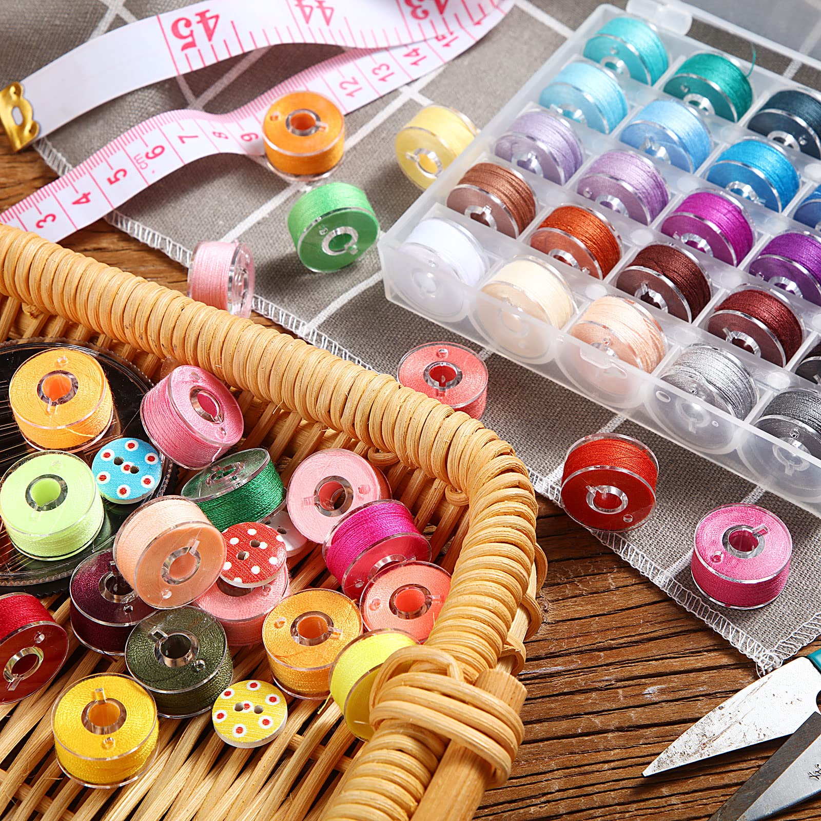 Outus 50 Pieces Prewound Thread Bobbins with Bobbins Box for Brother Sewing Machine, 50 Assorted Colors