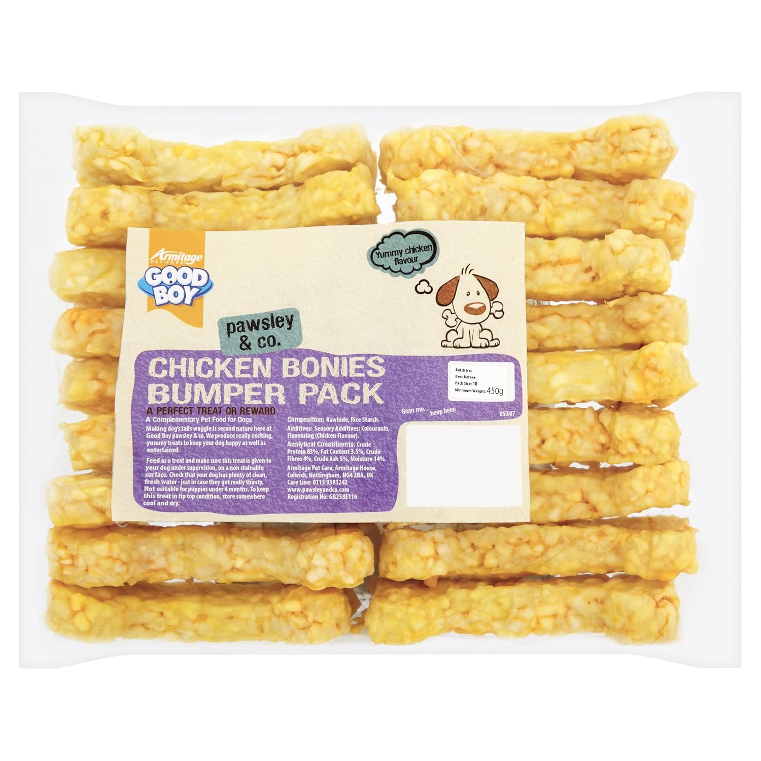 Good Boy Munchy Dog Treat Chicken Flavour Bonies, 100m, Pack of 18
