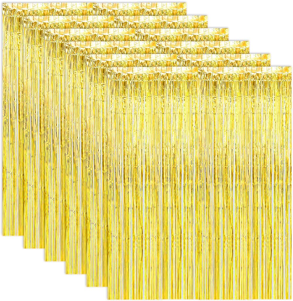 ASelected 6PK Gold Foil Fringe Curtains 1x2m Party Backdrop Photo Booth