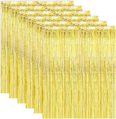 ASelected 6PK Gold Foil Fringe Curtains 1x2m Party Backdrop Photo Booth
