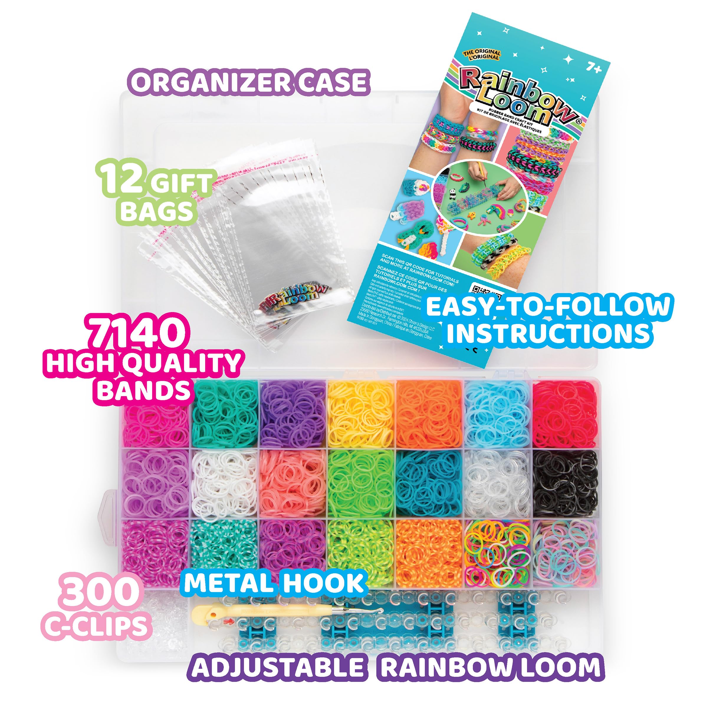 Rainbow Loom® MEGA Combo Set, Features 7000+ Colorful Rubber Bands, 2 step-by-step Bracelet Instructions, Organizer Case, Great Gift for Kids 7+ to Promote Fine Motor Skills