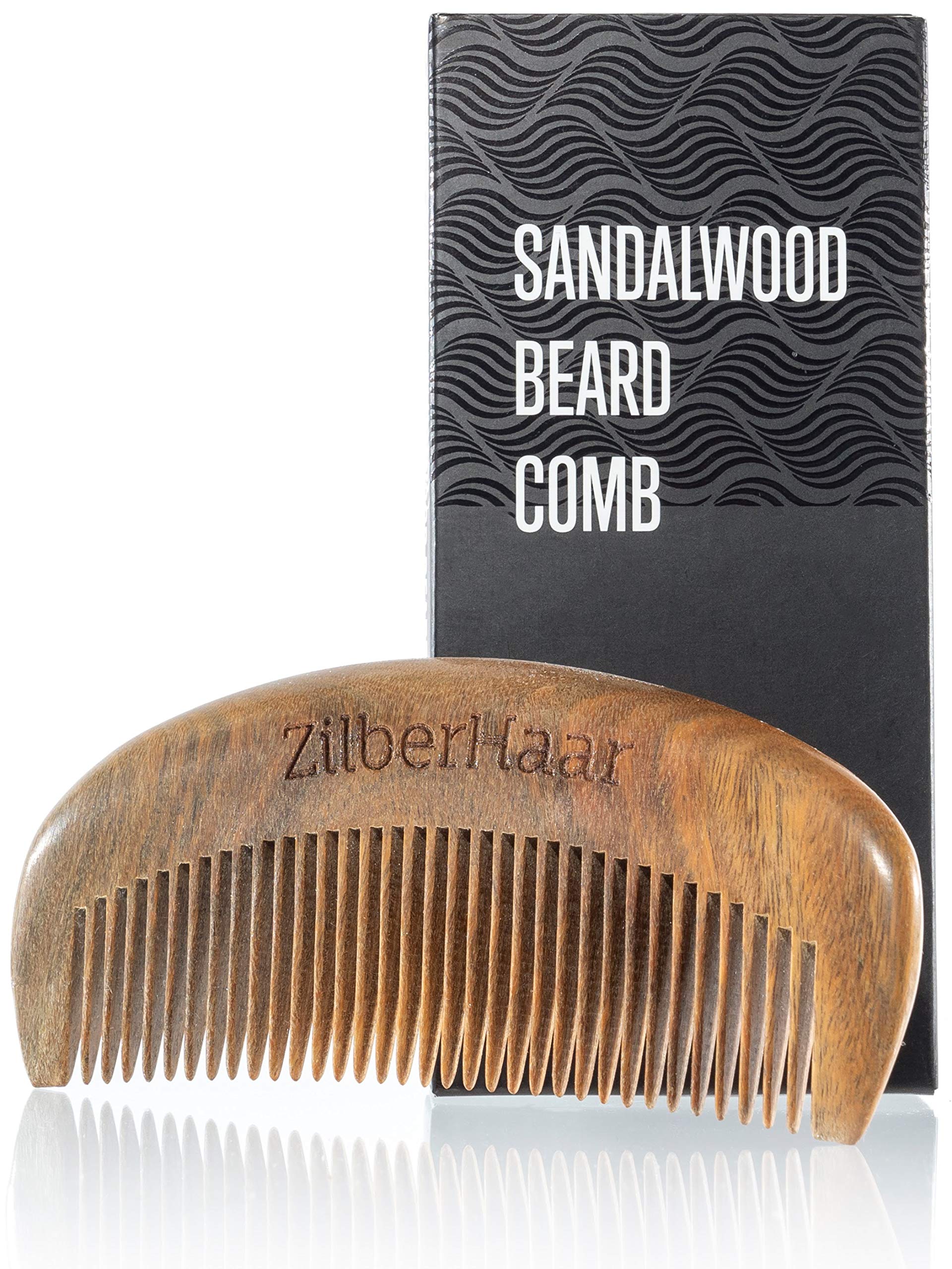 ZilberHaar - Beard Comb - 100% Scented Sandalwood - Essential Beard Care Accessory for Men, Straightens Bread Without Static - Handmade Comb