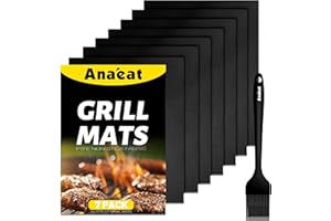 Anaeat Reusable Grill Mat Set of (7+1) - 100% Non Stick BBQ Grill Mats Heavy Duty Teflon Baking Sheets, Barbecue Accessories 