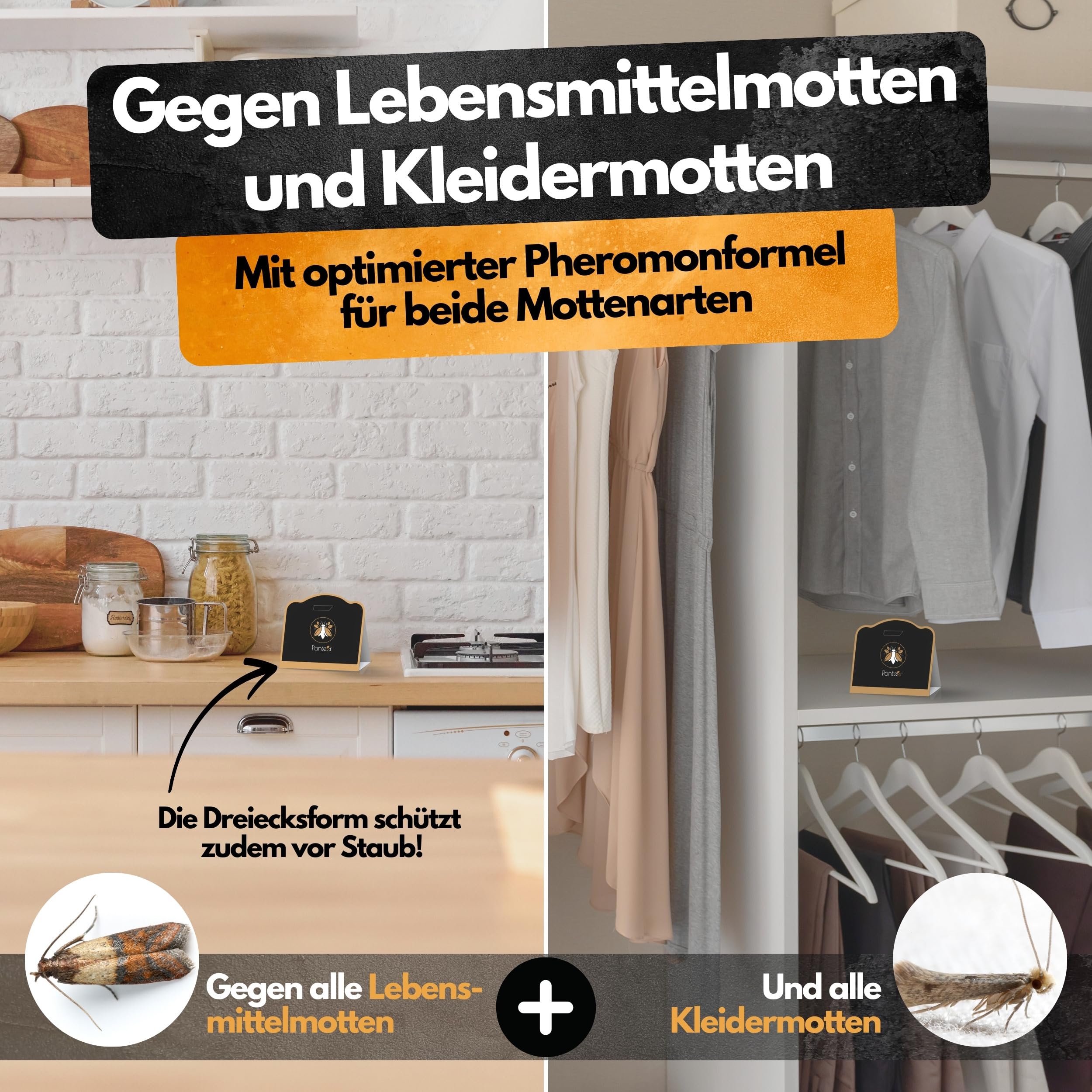 Mottenfalle - 6x Dreiecksfallen - Pheromonfalle mit hoher Wirksamkeit - Gegen Lebensmittelmotten & Kleidermotten - (2 in 1 Mottenfalle) - Lebensmittelmotten Falle - Mottenfalle Lebensmittel 3