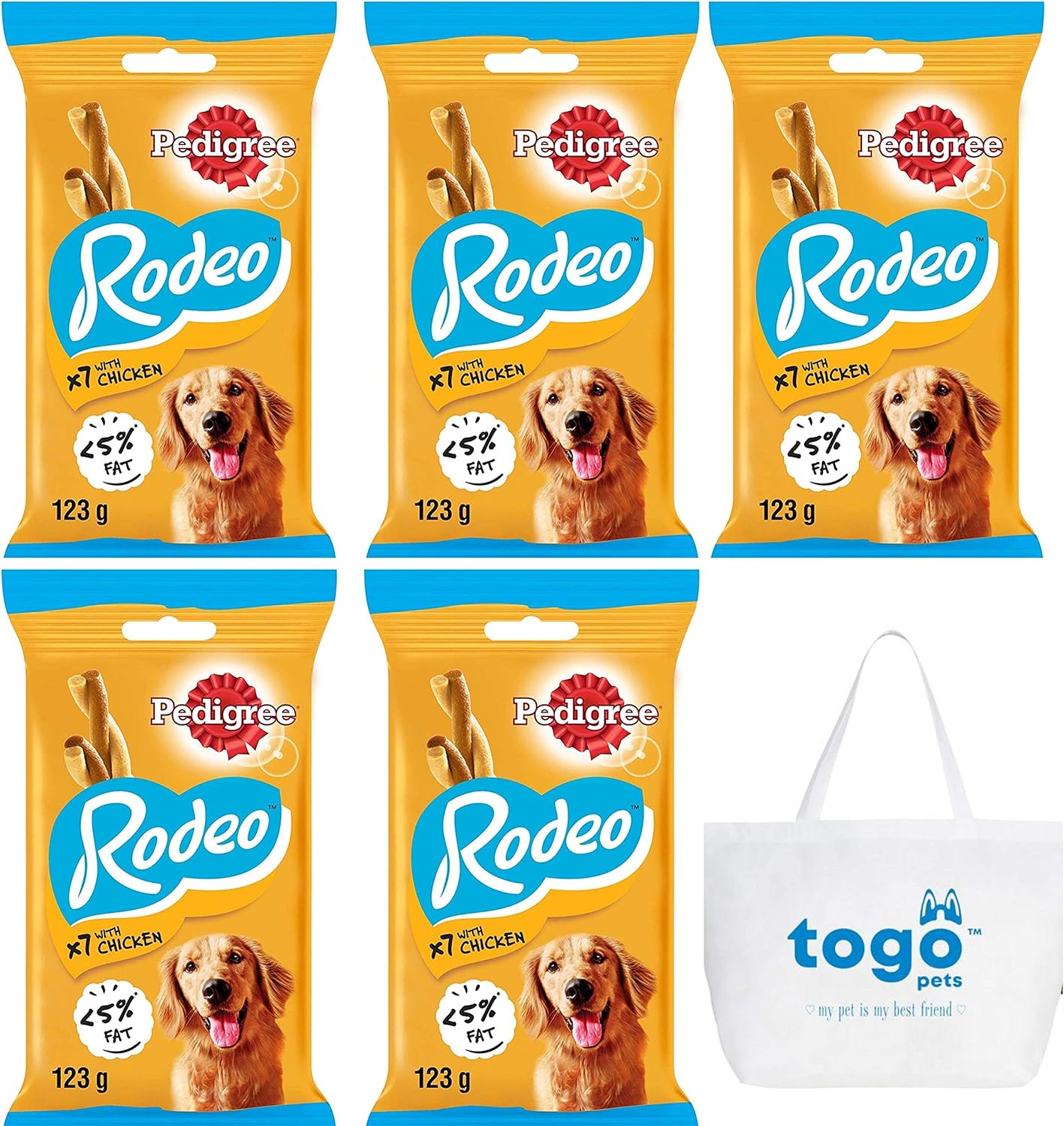 TOGO Pets Rodeo Dog Treats with Chicken 7 Stick (5 packs) + Tote