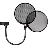 SE ELECTRONICS Pro Dual Pop Filter for Microphones - 3-in-1 Mic Pop Filter with Adjustable Gooseneck for Precise Positioning - Use Metal, Fabric or Both At Once - Professional Microphone Accessories