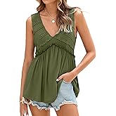 Glamaker Women Summer Tank Tops Babydoll Beach Lace Peplum Tops Boho Flowy Sleeveless V Neck Casual Tunic Shirts