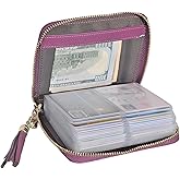 Easyoulife Womens Credit Card Holder Wallet Zip Leather Card Case RFID Blocking (Purple)