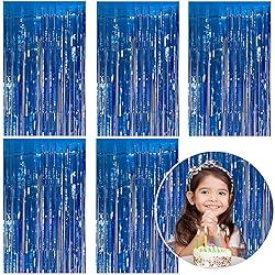 5 Pack Foil Curtain Backdrop Blue Metallic Tinsel