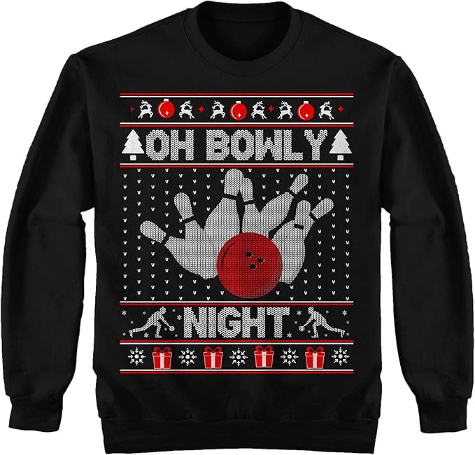 Oh Bowly Night Bowling Christmas Party Ugly Sweater Shirt - Noel Merry Xmas Sweatshirt at Amazon 
