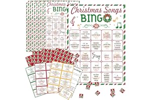PARTICO Christmas Bingo Game - 38 Sheet Christmas Song Bingo Cards for 24 Players, Adults, Families, Large Groups - Holiday Winter Party Card Games