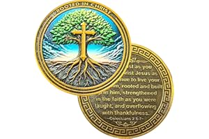 YKSHOP Inspirational Rooted in Christ Challenge Coin for Christians Bible Verses Pocket Hug Token Faith Gift