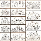 Flower Stencils for Painting,Wildflower Stencils for Walls,Wood Burning | 14 Pcs Reusbale Floral Stencils for Walls Wood Crafts Fabric Furniture and Card Making
