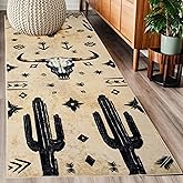MUGINYU Western Aztec Runner Rug 2x6 for Bathroom Home Decor,Farmhouse Vintage Desert Cactus Bull Skull Area Rug,Cowhide Rug Cow Print Rug Non Slip Washable (Western Cactus)