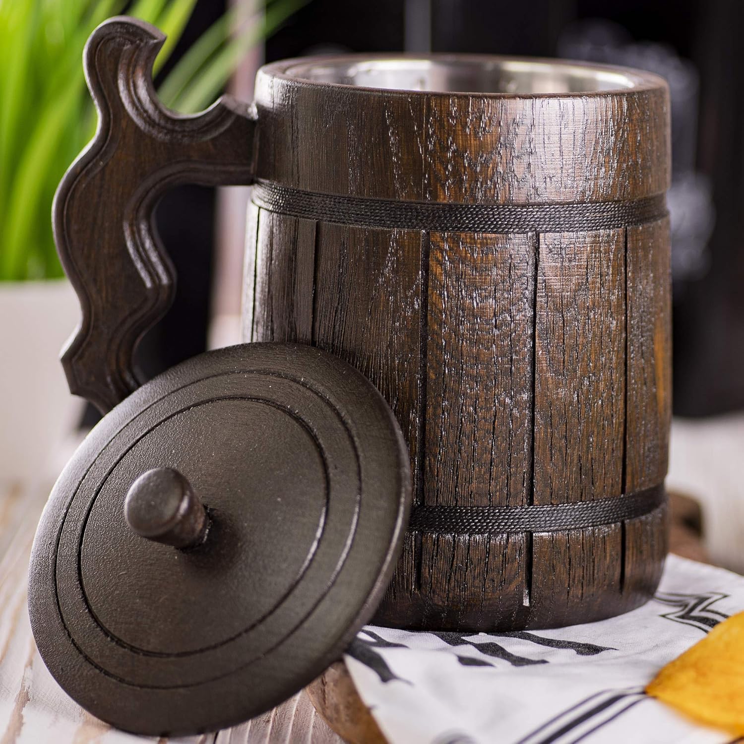 Fantasy Wooden Beer Mug, Pirate Medieval Beer Stein, Beer Tankard, DnD Gamer Gift