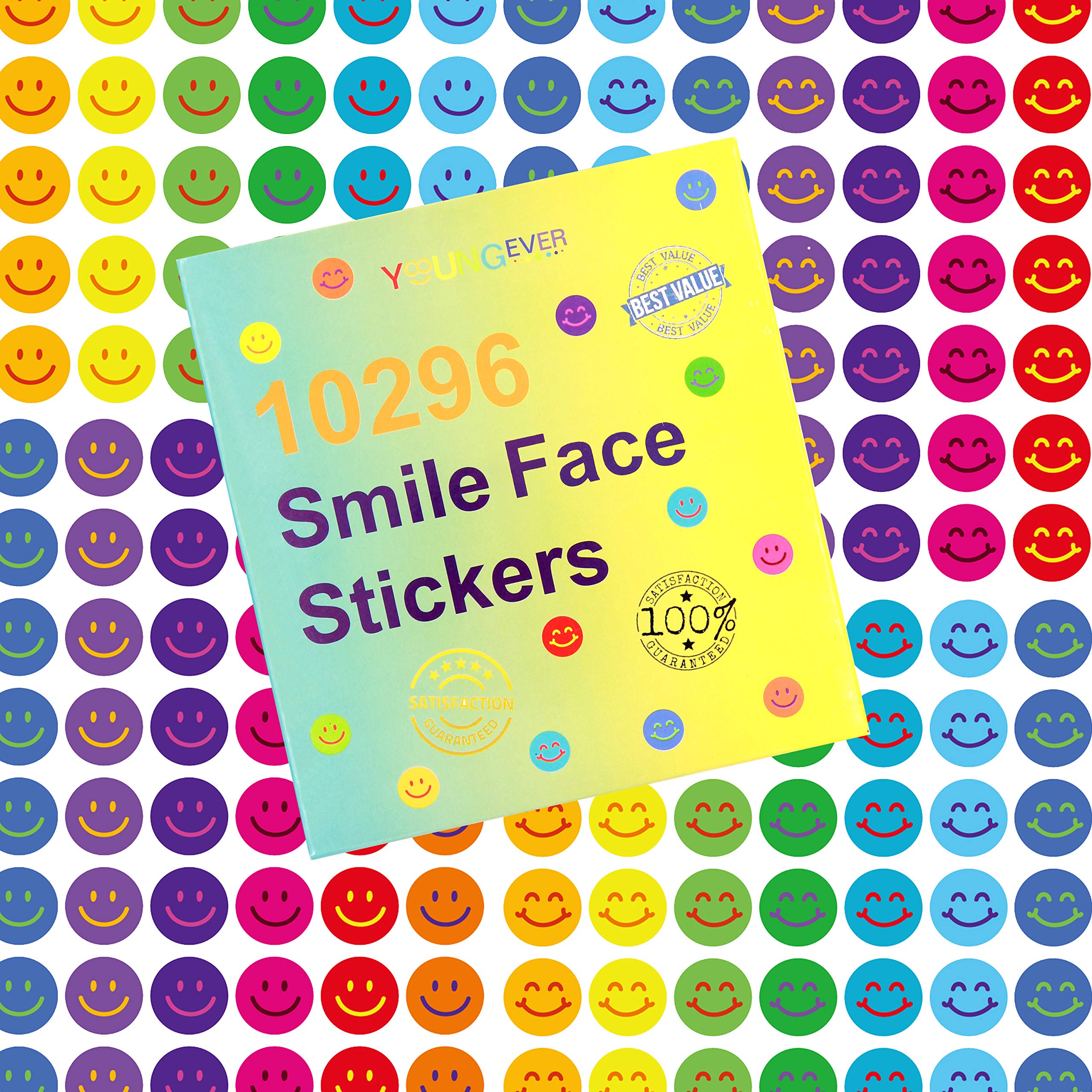 Youngever 10296 Pcs 1CM Happy Smile Face Stickers, Smile Face Stickers, 12 Colors, Incentive Stickers for Reward Behavior Chart, Teacher Supplies Classroom Supplies