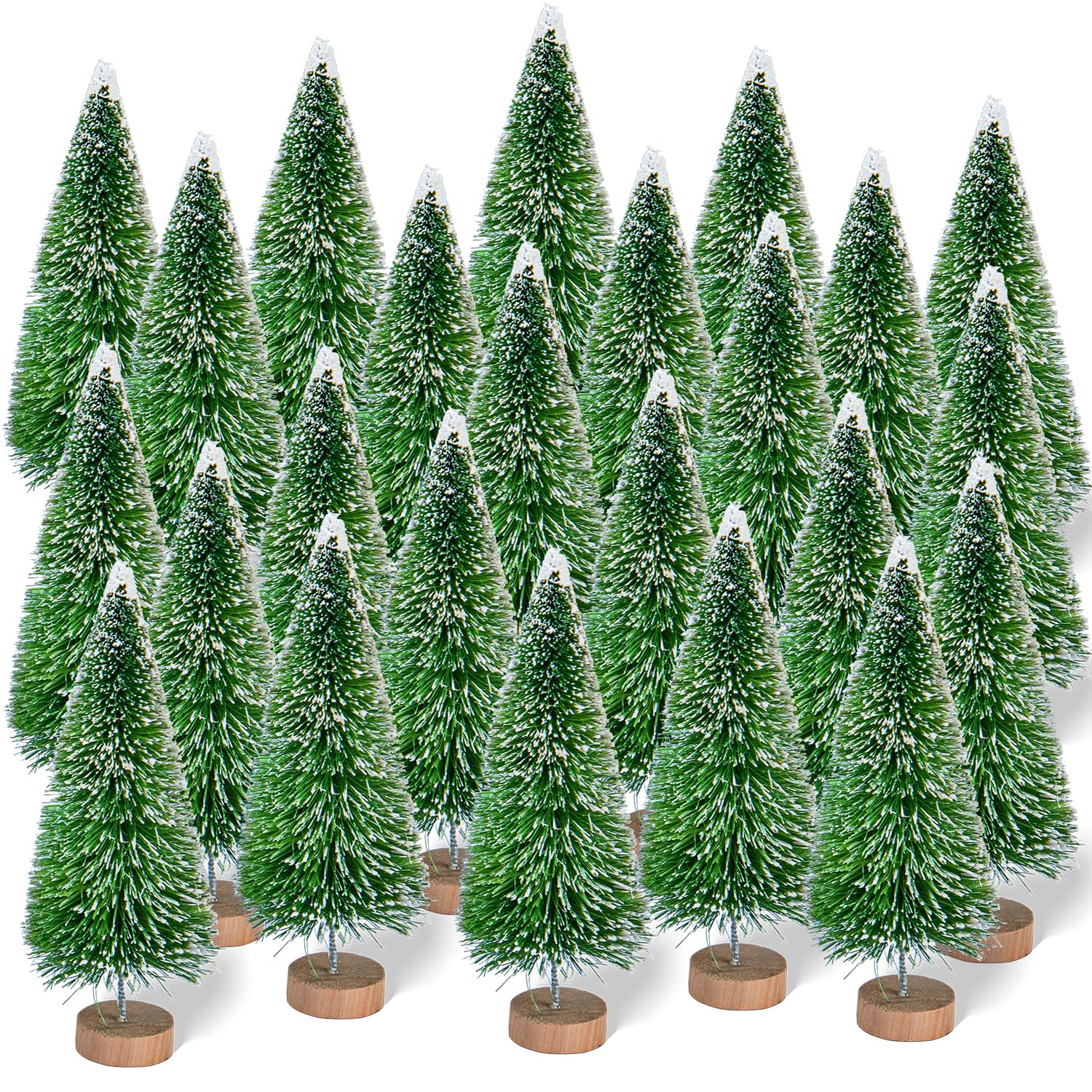 Mini Artificial Christmas Tree, Pack of 24 Miniature Snow Effect Pine Tree Green with Wooden Base DIY Christmas Tree Small Christmas Decoration for Party Table Decoration Shop Window
