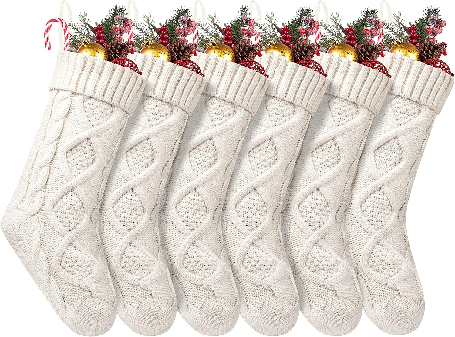 Stockings & Holders - Fesciory Christmas Stockings, 6 Pack 18 Inches Large Size Cable Knitted Stocking Gifts & Decorations for Family Holiday Xmas Party, Ivory White
