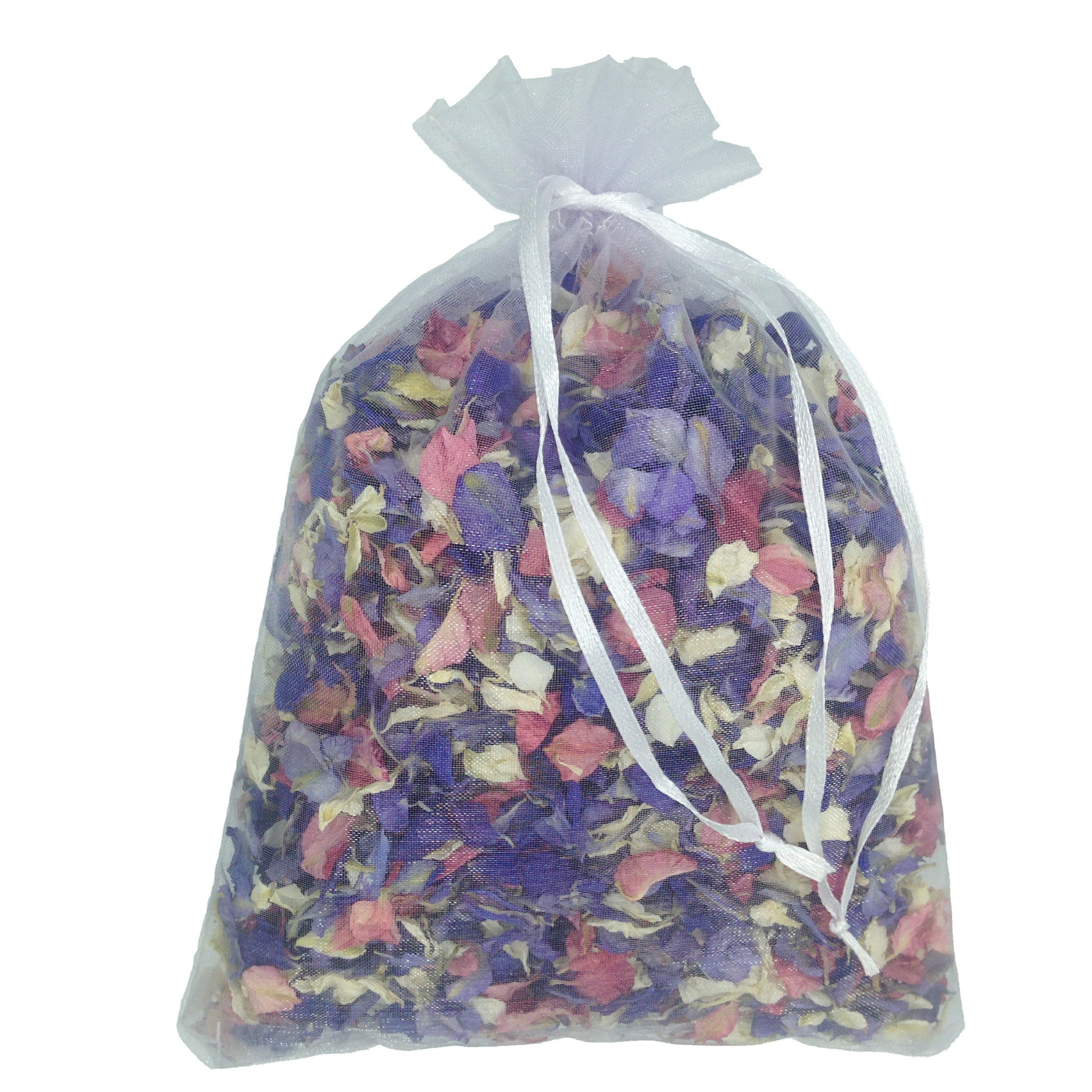 Truly Madly Deeply Mixed Colour 1 Litre Natural Biodegradable Delphinium Petals with a White Organza Bag - Wedding Throwing Confetti