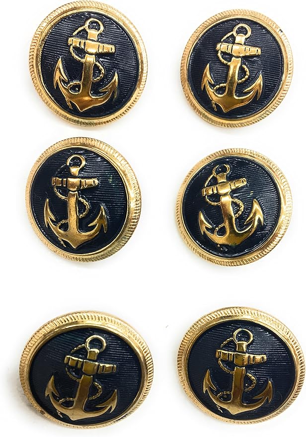 6 Navy Buttons Anchor Nautical Gold Buttons Set for Coats, Blazer and Sport Coats
