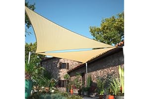 ShadeMart 10' x 10' x 10' Beige Sun Shade Sail Triangle SMSLT Canopy Fabric Cloth Screen, Water Air Permeable & UV Resistant, Heavy Duty, Carport Patio Outdoor - (We Customize Size)