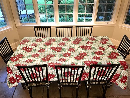 Amazon Com Covers For The Home Deluxe Stitched Edged Flannel Backed Vinyl Drop Tablecloth Christmas Flower Pattern 60 X 90 Oblong Home Kitchen