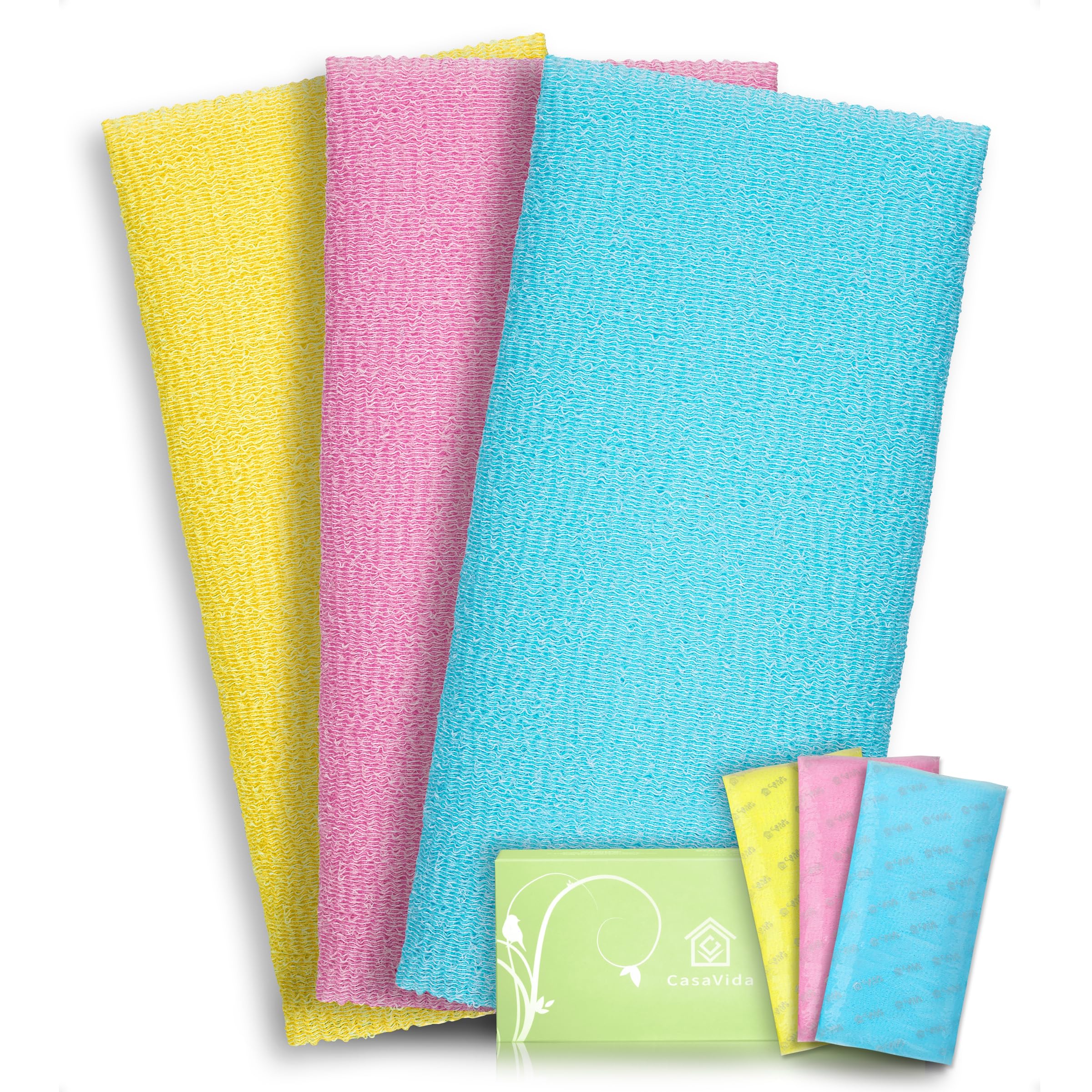 Photo 1 of CASAVIDA Exfoliating Washcloth Back Scrubber for Shower Exfoliating Body Scrubber Japanese Beauty Washcloth African Net Sponge Bath Korean Loofah Towel Wash Cloth Body Shower Scrub Towel 3 Pack