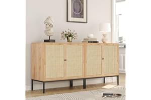 Yechen Set of 2 Rattan Sideboard Cabinets with Cane Doors, 31.5" W Boho Storage Buffet for Entryway, Kitchen, or Living Room – Natural Finish Accent Furniture