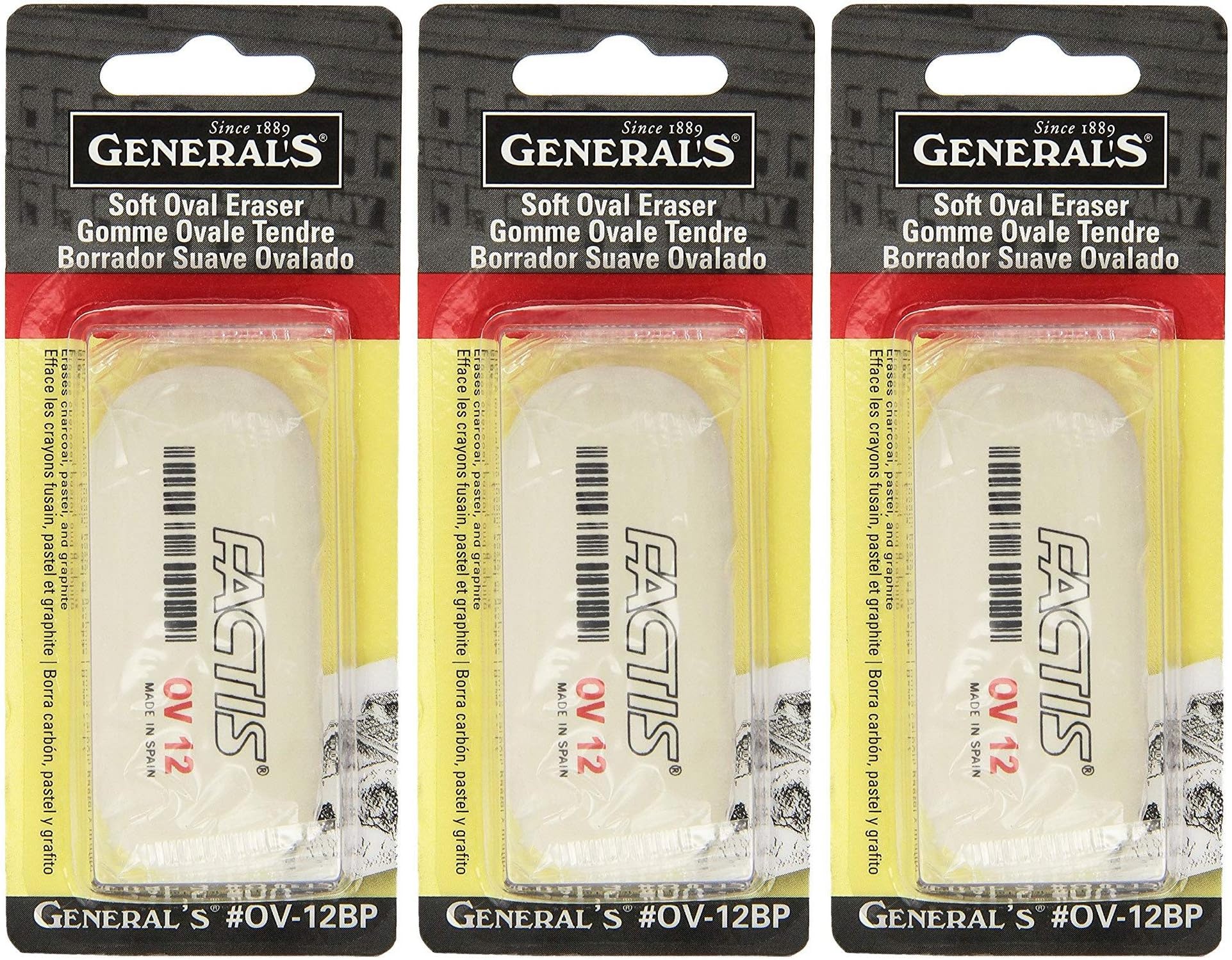 3-Pack - General Pencil Factis Soft Oval Eraser
