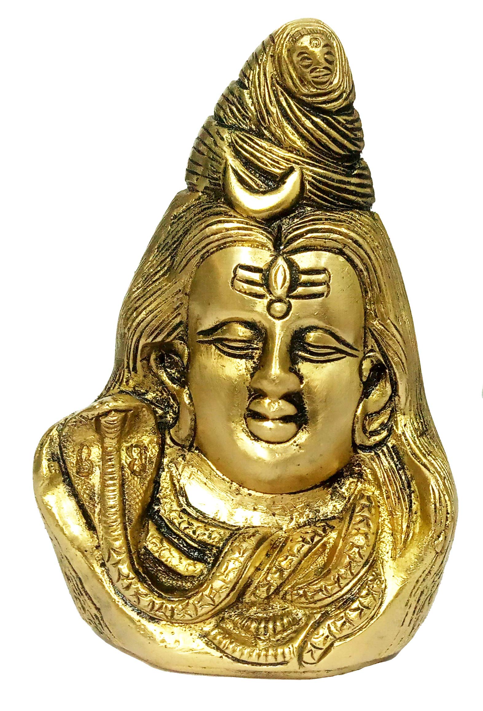 Purpledip Brass Idol Lord Shiva: Siva Bholenath with Crescent Moon, Ganga and Vasuki Snake (12211)